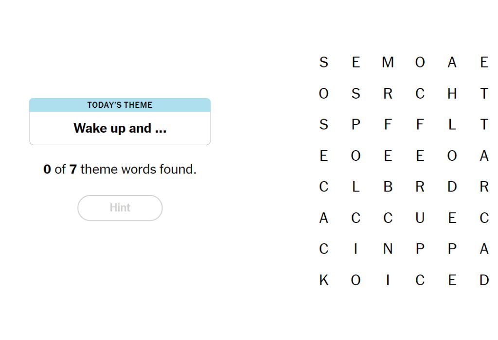 Unsolved image of Wake Up NYT strands game